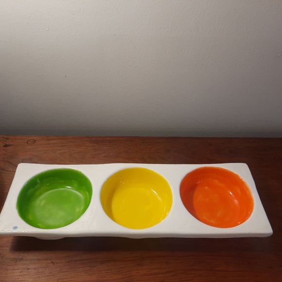 70's BALDELLI Tray Signed Numbered Yellow Green Orange Italian Pottery MCM Mod - Picture 3 of 10